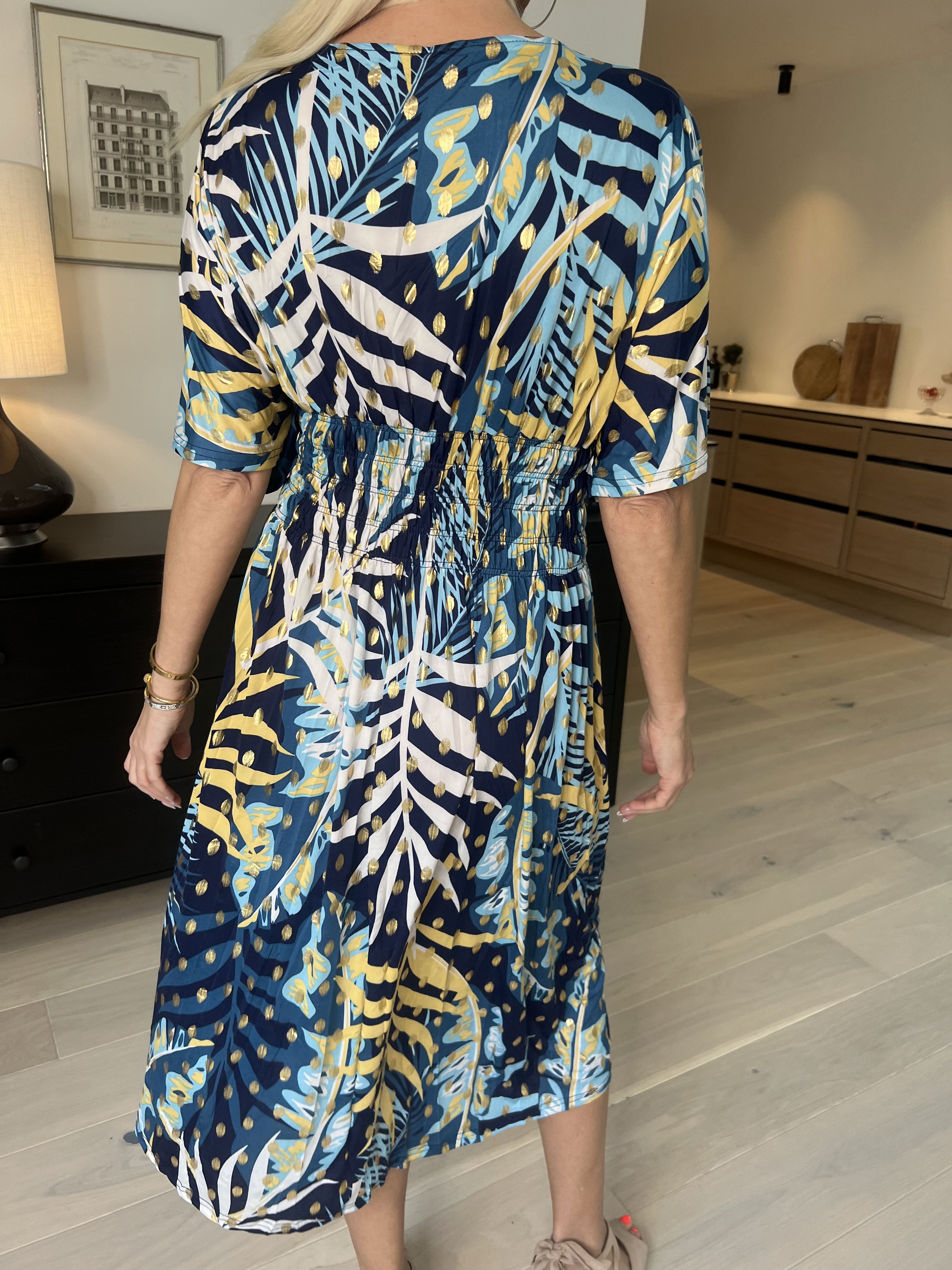 Pams Forest Midi - Elastisk kjole i krølfrit stof